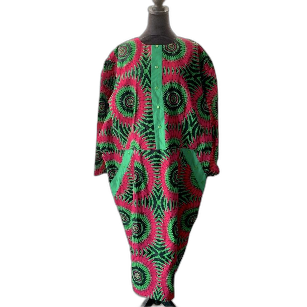Vintage Wax Print Dress African Cotton Maxi Handmade size xl-XXL boho festival